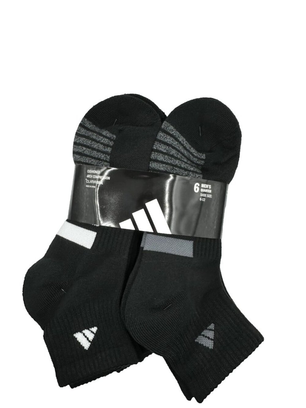 Adidas Men's Quarter Ankle Soft Dry Black Socks 6 Pairs Shoe Size 6-12 New